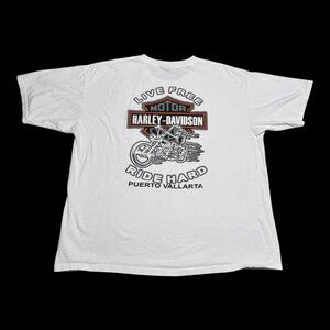 Yazbek‎ Harley Davidson Puerto Vallarta White Distressed Shirt XL (Short Length)